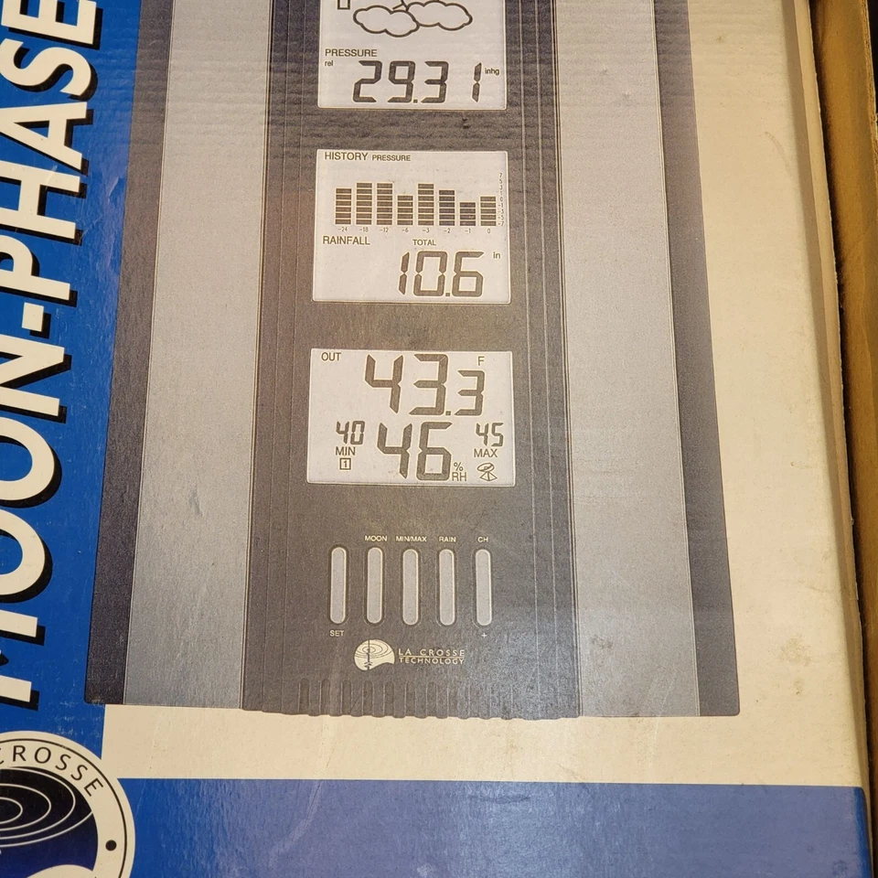 Moon-Phase Weather Forecast Station La Crosse Technology LCD Display Hygrometer - Image 3 of 4
