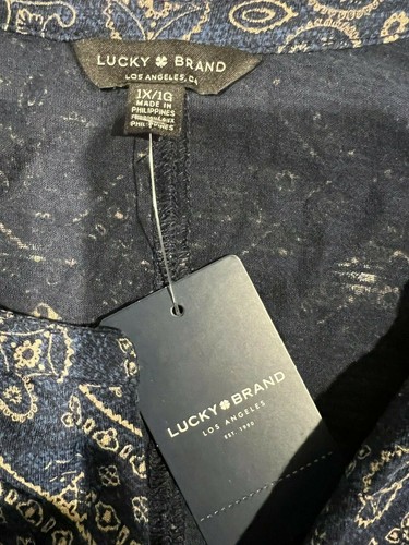 Lucky Brand Damen blau Denim beige Top Shirt Tunika 1X neu Übergröße neu mit Etikett - Bild 7 von 10
