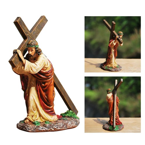 Statue Jesus Cross Crucifix Figurine Christ Catholic Home Sculpture Tabletop - Picture 8 of 13