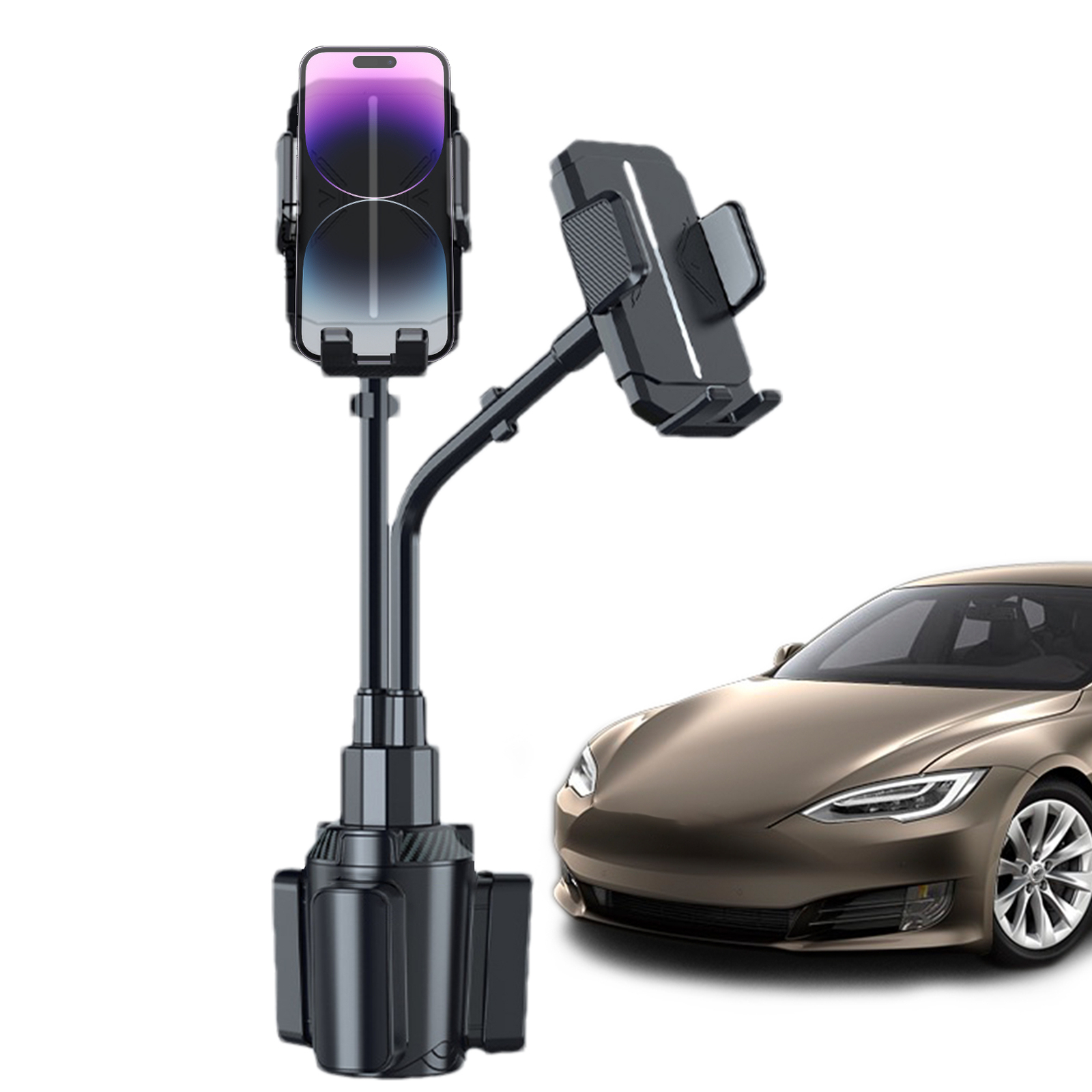 Car Phone Holder Double Car Phone Mount Cradle Gooseneck Rotatable Phone Mount-image