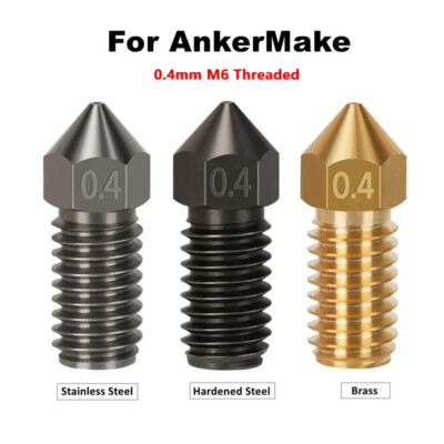 Nozzle For AnkerMake 3D Printer Hardened Steel Brass 0.4mm M6 Threaded Nozzles