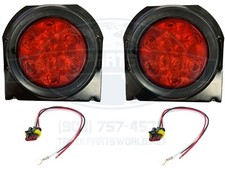 2 Red 10 Led 4 Round Truck Trailer Brake Stop Turn Tail Lights With Brackets