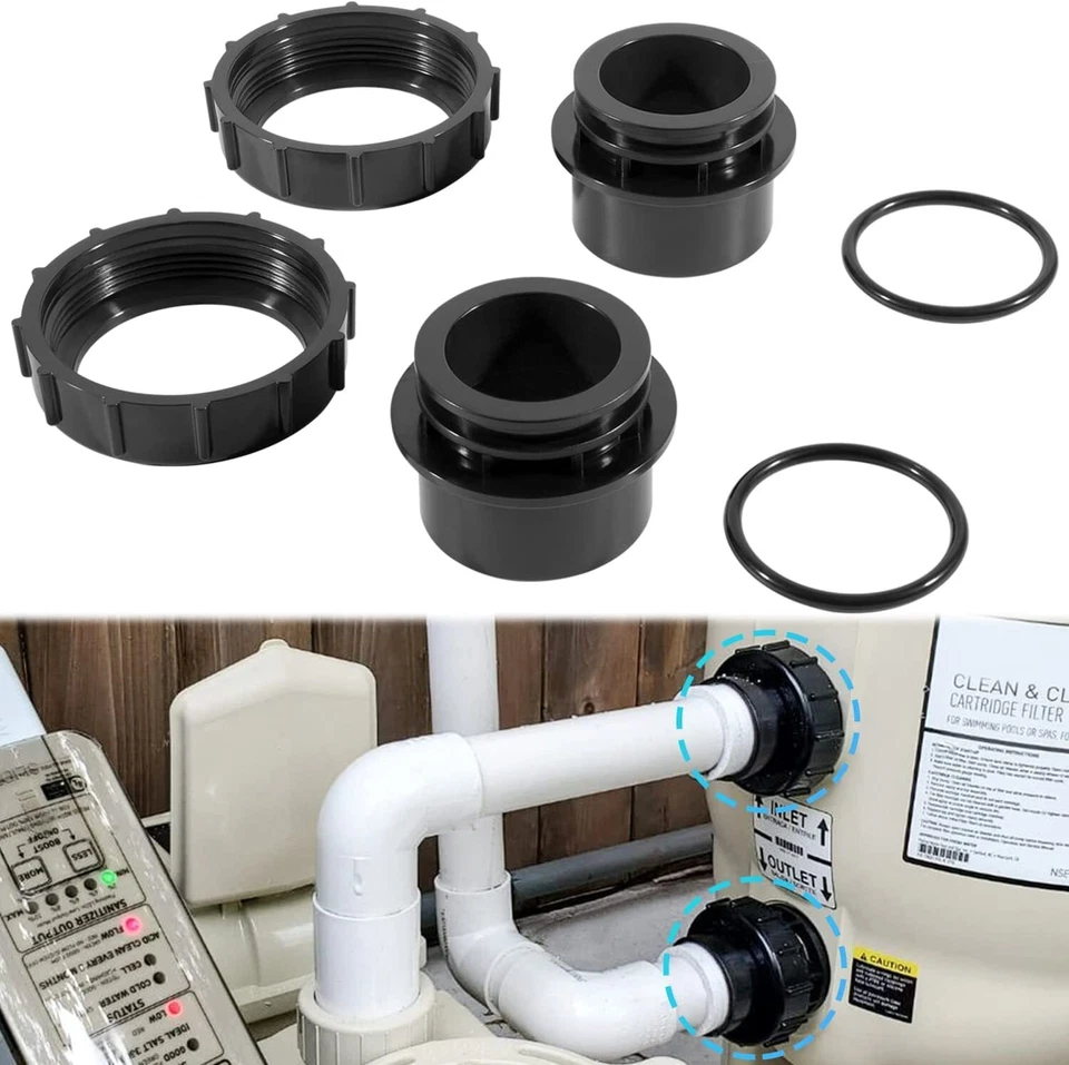 For Pentair 270100 Black Valve Adaptor Kit Unions Pool/Spa Cartridge & DE Filter - Image 2 of 4