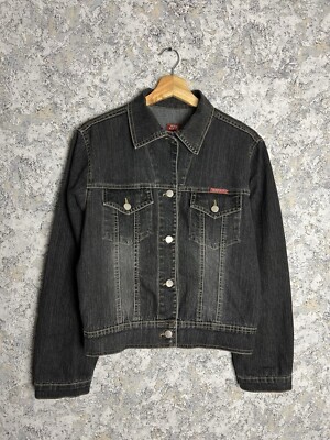 Vintage Miss Sixty Black Denim Fitted Stretch Trucker Jacket Flap Pocket  Size XL | eBay