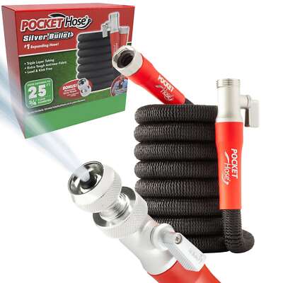Pocket Hose Silver Bullet Expandable Garden Hose 25-FT Adjustable Turbo Shot