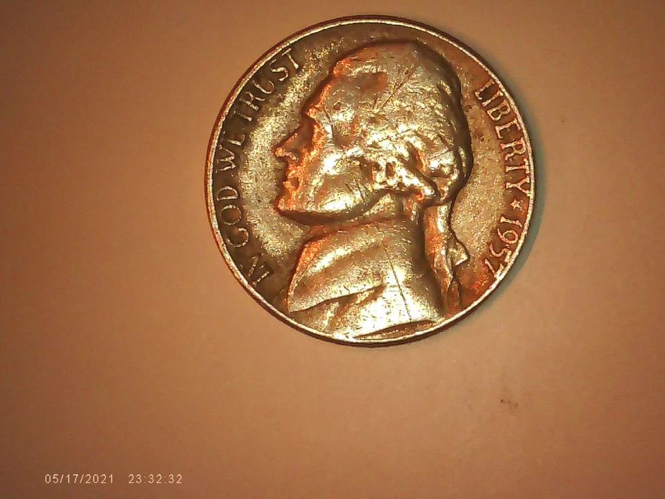 1957 Jefferson Nickel, DDO, off-center, Overstruck, Die gouge, GEM! Rare 5c - Image 3 of 4
