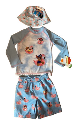 NEW boy 18 months PAW PATROL sun rash guard set Top + Bottom + Sun Hat 