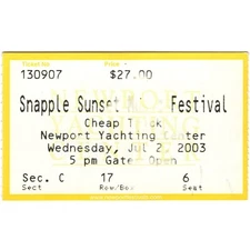 CHEAP TRICK Concert Ticket Stub NEWPORT RI 7/2/03 YACHTING CENTER SNAPPLE Rare