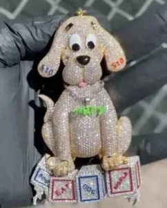 Authentic 5.00 CT Round Cut Moissanite Custom Dog Cartoon Pendant 14K Yellow Gold Plated