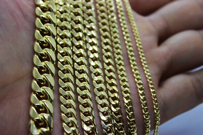 14K Gelbgold 2,2 mm - 6 mm Miami Kubanische Kette Halskette Armband 7'' - 30'' Hohl