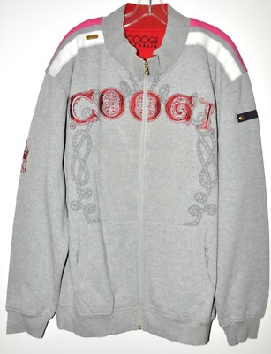 Coogi Australia Full Zip Sweatshirt Gray Embroidered Logo 2 Pocket Sz XL NWOT