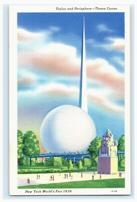 New York Worlds Fair Trylon and Perisphere Theme Center 1939 Vintage Linen 