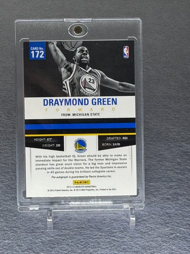2012-13 Warriors Panini Absolute # 172 Draymond Green Autograph /399 Rookie RC - Picture 2 of 2