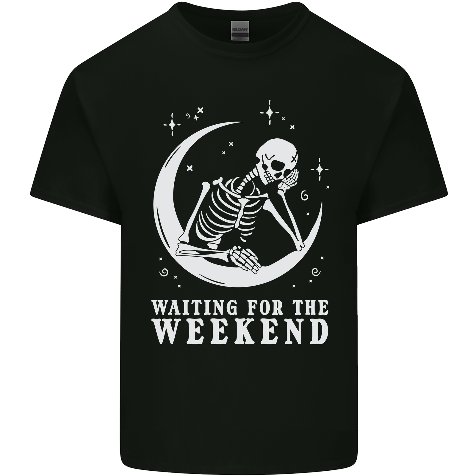 Skeleton Waiting For the Weekend Mens Cotton T-Shirt Tee Top