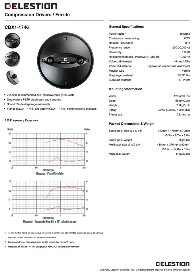 Par de controladores de compresión HF de bocina atornillable B52 COMP-4-CLS Celestion CDX1-1746 Foto 2 de 4