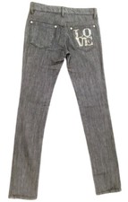 Love Moschino Women 5 Pocket Jeans Gray Grey Rhinestone Skinny Slim Leg New Tag 