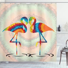 Flamingo Shower Curtain Valentines Funky Birds Print for Bathroom