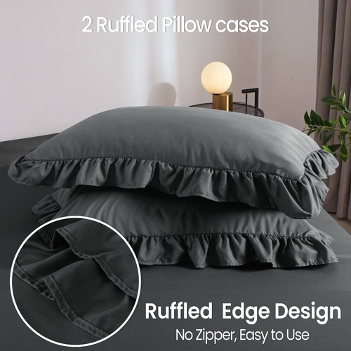 Luxury Ruffled Frill Duvet Quilt Cover Bedding Set Single Double King Size - Picture 41 of 46