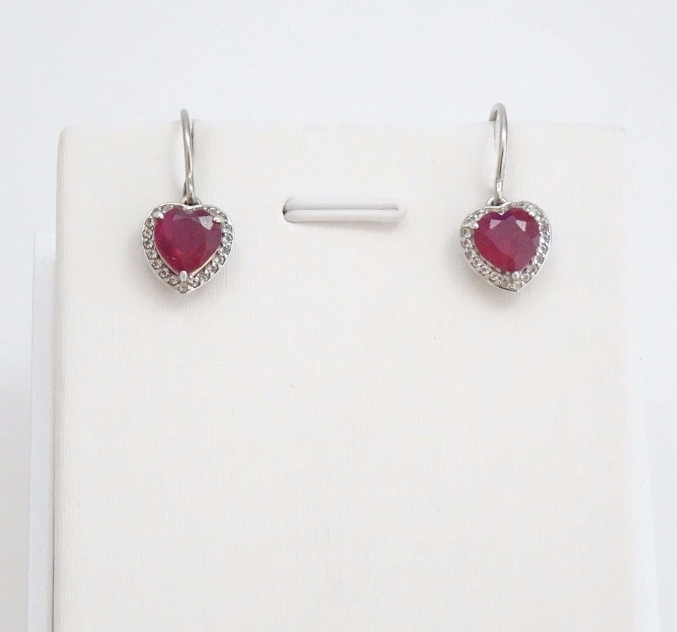 Heart Shape Mahaleo Ruby 2.96ctw w/ .19ctw White Topaz Sterling Silver Earrings - Image 2 of 4