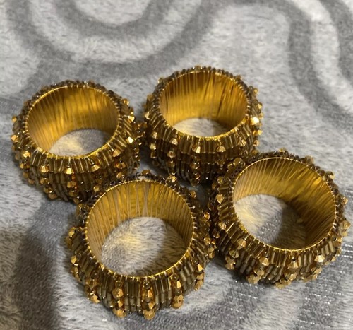 Vintage Gold Beaded Napkin Rings Set of 4 - Picture 5 of 6