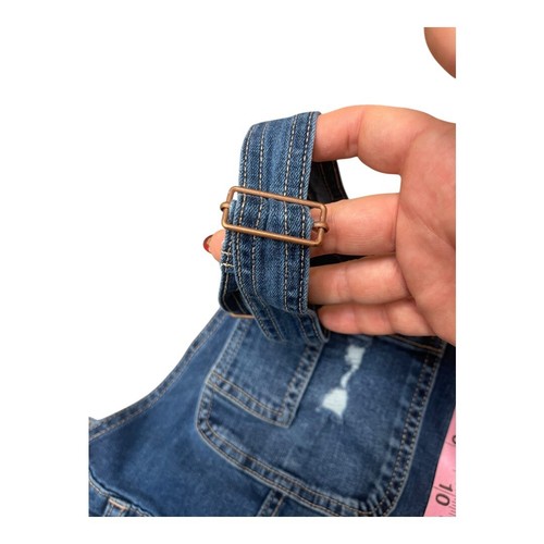 Girls Size 10 Justice Overalls Distressed Lace Med Wash Stretch Adjustable - Picture 5 of 9