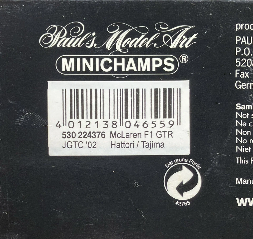 Minichamps 1/43 McLaren F1 GTR JGTC 2002 Hattori / Tajima 530224376 Foto 4 de 4