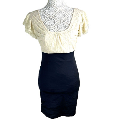 Vintage Style Sheath Dress Women s UK Size S-M Two-Tone Lace Bodice Cap Sleeves