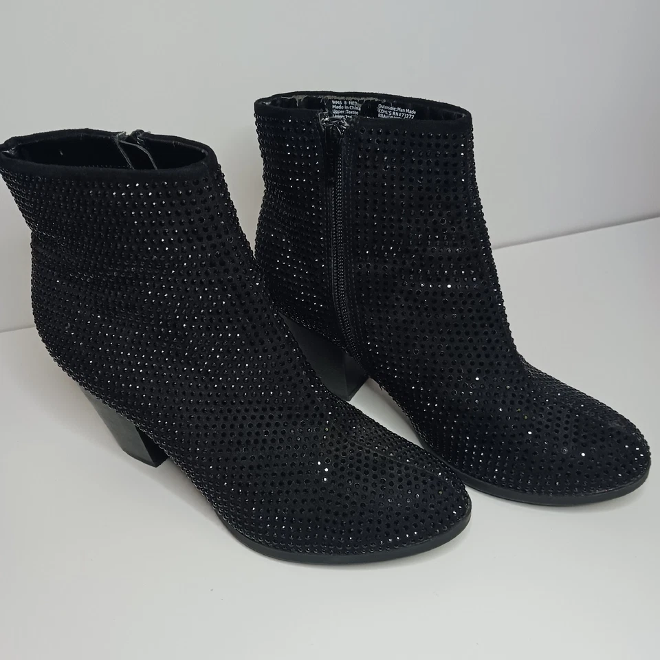 ROCK & REPUBLIC feminino preto BOTA TORNOZELO SAPATOS feminino zíper lateral feminino tamanho 8, brilhante - Imagem 2 de 4