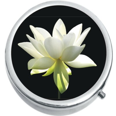 White Flower  Medicine Vitamin Compact Pill Box