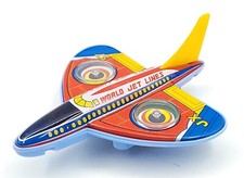 Old Vtg Tin Plastic Friction World Jet Lines JX 57 Toy Plane Passenger Japan