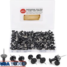 100 Count Black Push Pins Thumb Tacks Standard Steel Points Maps Boards New