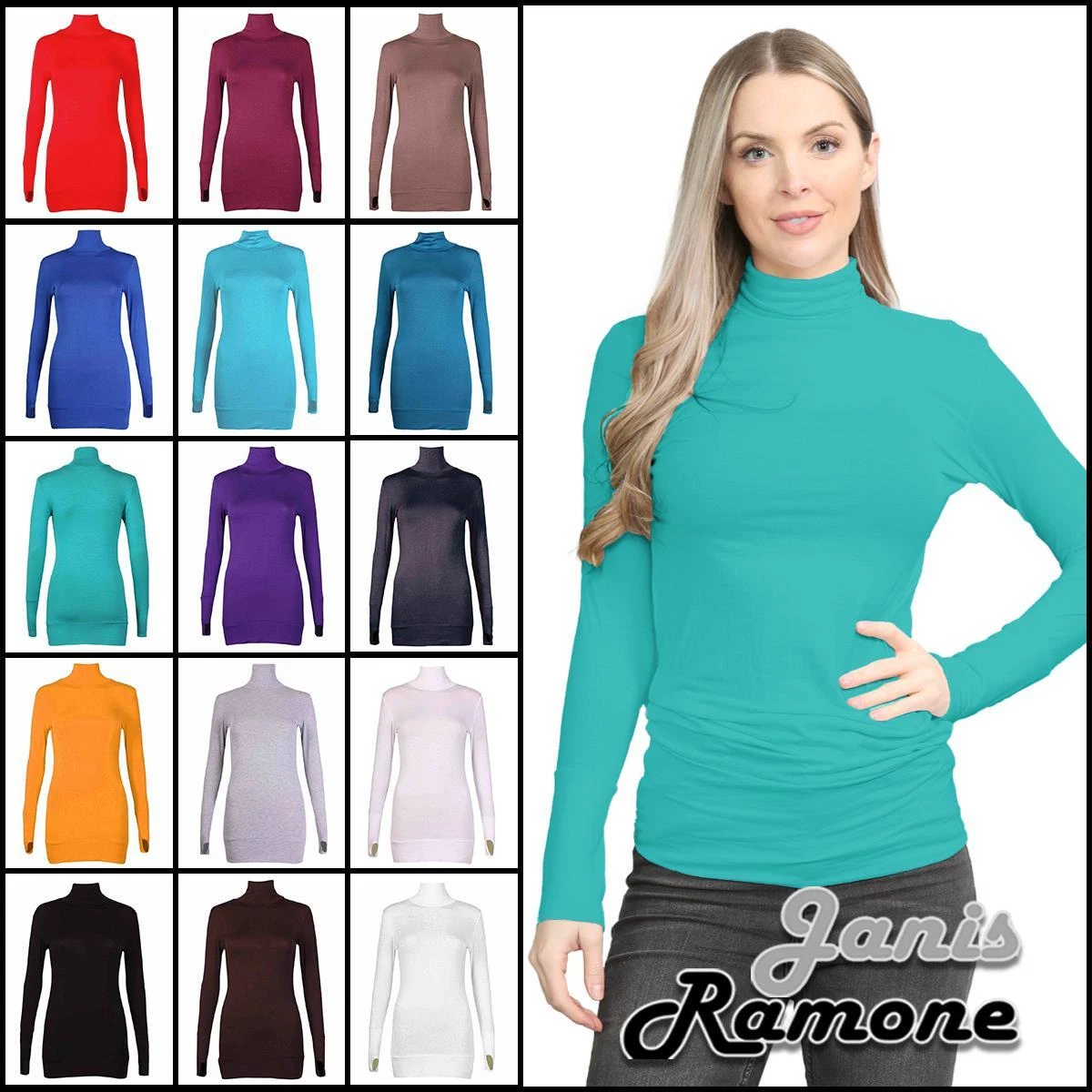 Womens Long Sleeve Jumper Plain Thumb Hole Polo Neck Stretchy Casual T-Shirt  Top | eBay