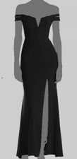 $228 Aqua Dresses Women Black Off-Shoulder High Slit Evening Gown Dress Size 2