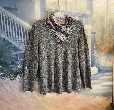 Alchemy Thread Womens Size L Lace Cowl Neck Tunic Long Sleeve Gray