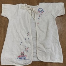 VTG 50s Handmade Embroidered Cotton Infant Bathrobe Kitten Cat Rain cloud Cute
