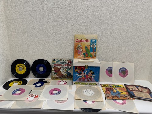 Vintage Disney & Storybook 45 RPM Classic Record Lot (19 Records + Tote Case)