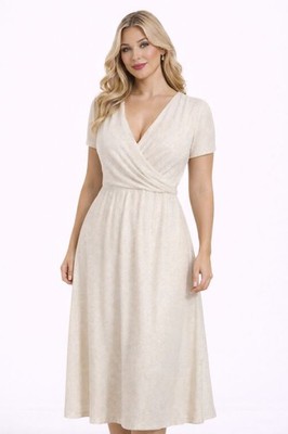 CHAUS NEW YORK Sparkling Moment Midi Dress Faux Wrap Ivory Small