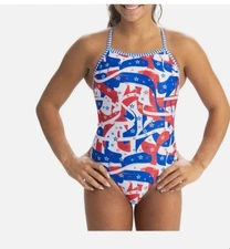 Dolfin Uglies Womens Multicolor One Piece Swimsuit Stars Strappy Size 36 NWT