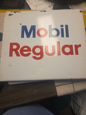 Vintage Original Mobil Oil Co Mobil  Porcelain REGULAR Gas Pump Plate Sign 