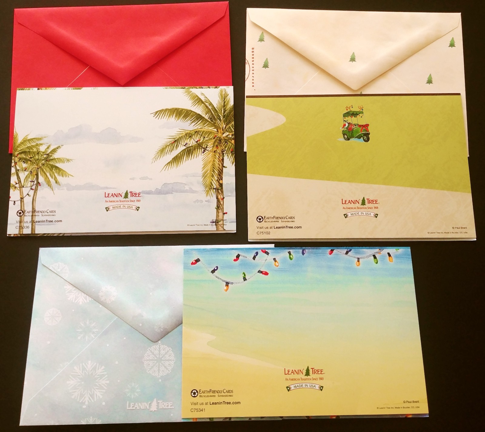 "Flamingo-Rolling", (3) Leanin Tree Christmas, New Yr Cards, New & (3) Envelopes