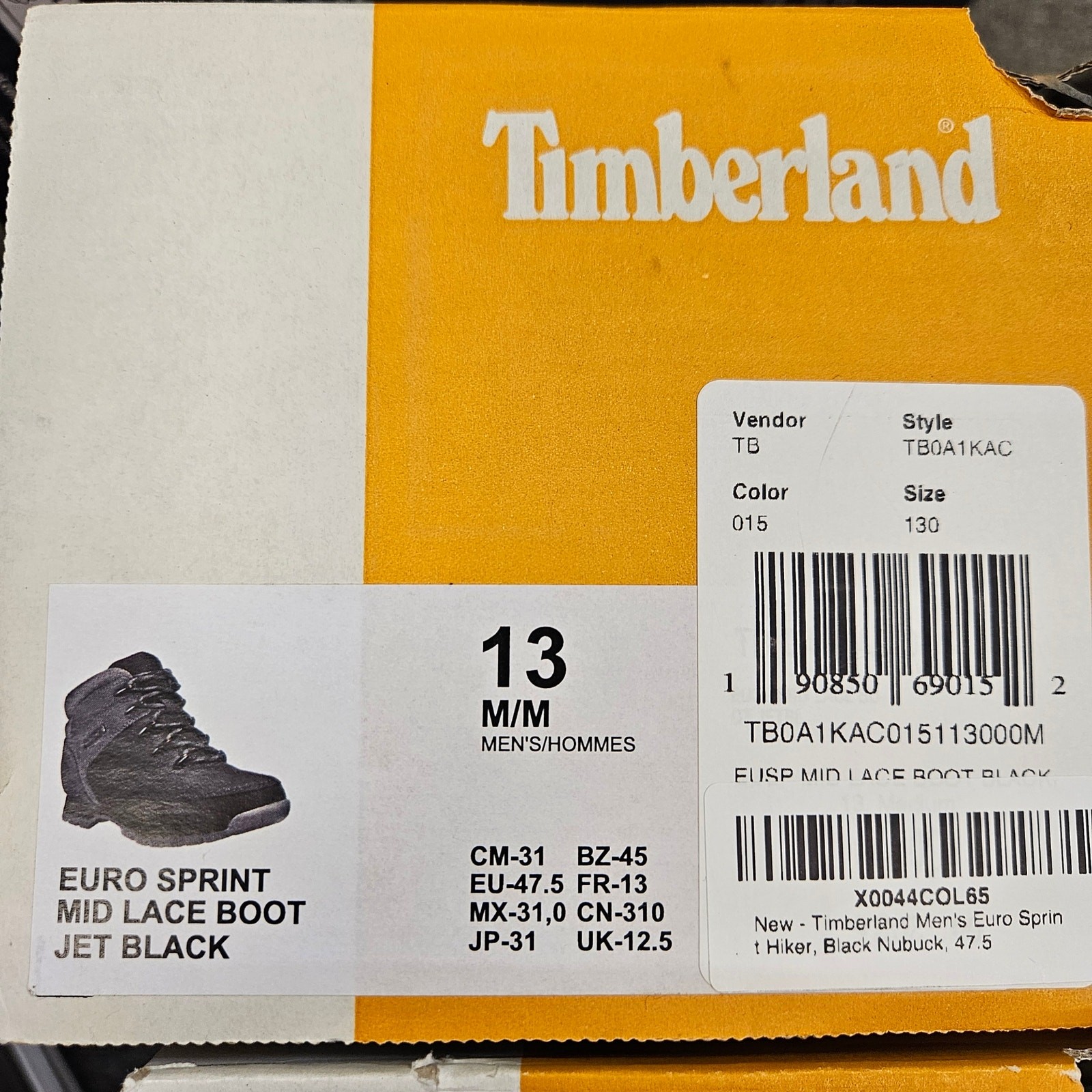 TIMBERLAND MEN'S 13 EURO SPRINT MID LACE BOOT JET BLACK NUBUCK NIB image 10