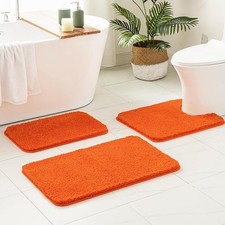 Miulee Orange Bathroom Rugs Sets 3 Piece Including U Shaped Toilet Rug -