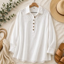 Free People Vera White Eyelet Linen Blend Shirtdress Tunic Medium NWT