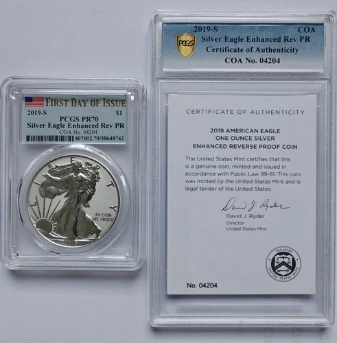 2019-S Enhanced Reverse Proof Silver American Eagles FDOI PCGS PR70