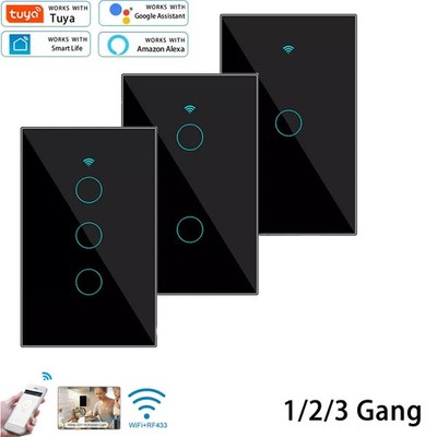 1/2/3 Gang WiFi Smart Wall Touch Light Switch Glass Panel Fit Alexa/Google APP