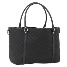GUCCI GG Canvas Tote Bag Outlet Black Silver 265695 Auth AMZ157