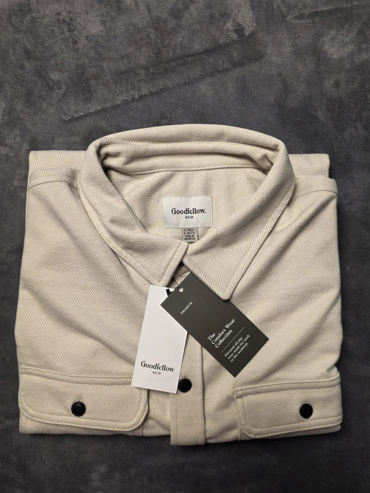 NWT Goodfellow & Co Mens L Tall Comfort Wear Shirt Jacket Shacket Cream Beige image 4