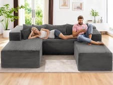 Modern U Shaped Sectional Couch Corduroy Upholstered Modular Sofa with Ottoman
