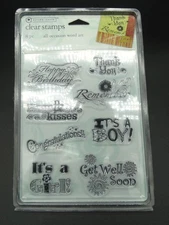 Autumn Leaves Clear Stamps All Occasion Word Art Set - Birthday Thank you Hugs