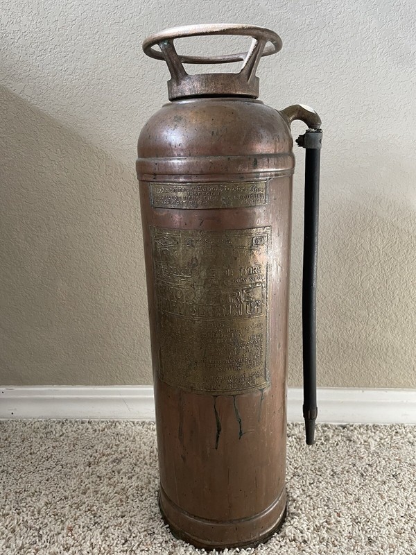 Antique RED STAR Model 303 Fire Extinguisher Bank Polished Copper & Brass